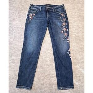 Silver Jeans Co. Elyse Skinny Jeans Women's W32 L29 Embroidered Floral Dark Wash